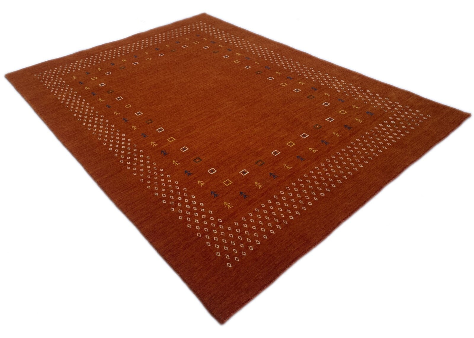 Terrakotta Teppich 100% Wolle 200x300 cm Handgewebt Orange Orientteppich ac4