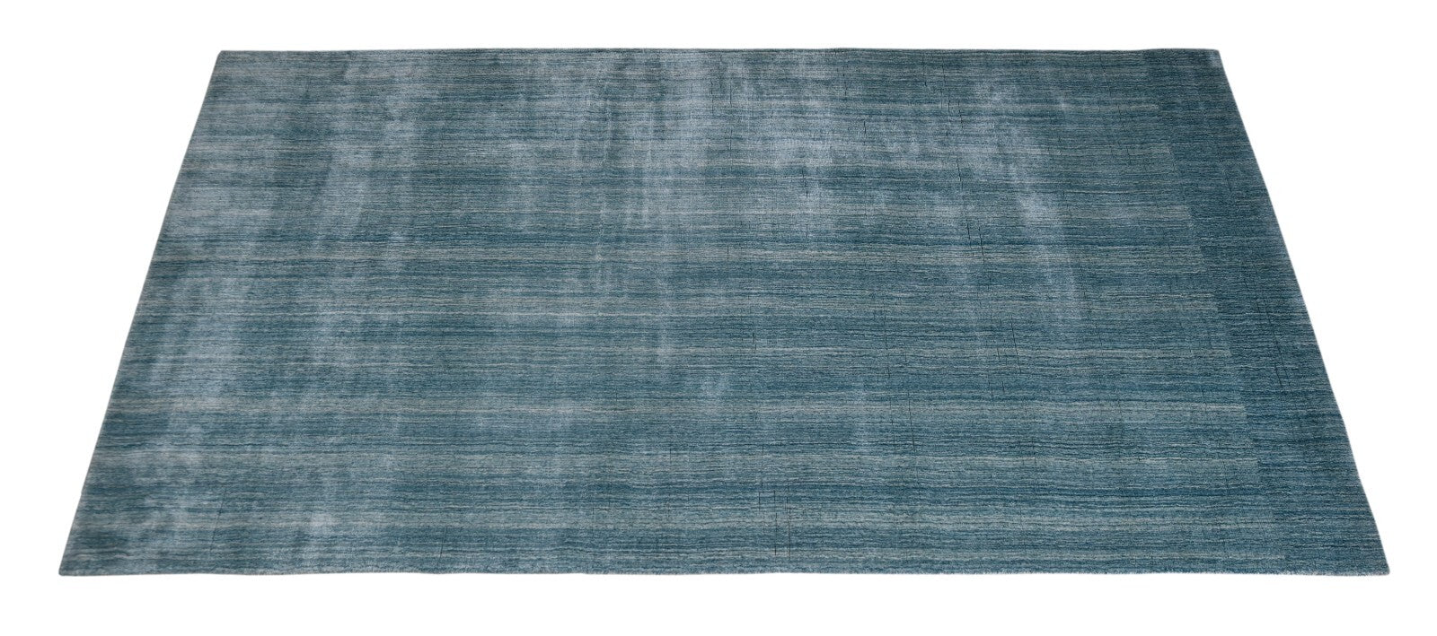 Handgewebter Teppich 160x230 Blau Glanzoptik Woll-Viskose Flach Wohnzimmer SH114