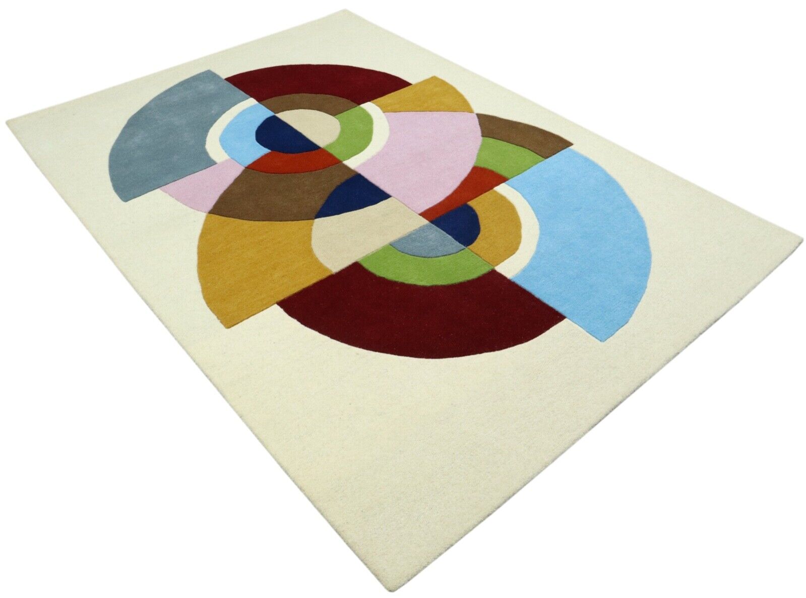 Бежов многоцветен килим, 100% вълна, 160x230 см, ръчно изработен, ръчно тъфтиран, T1038