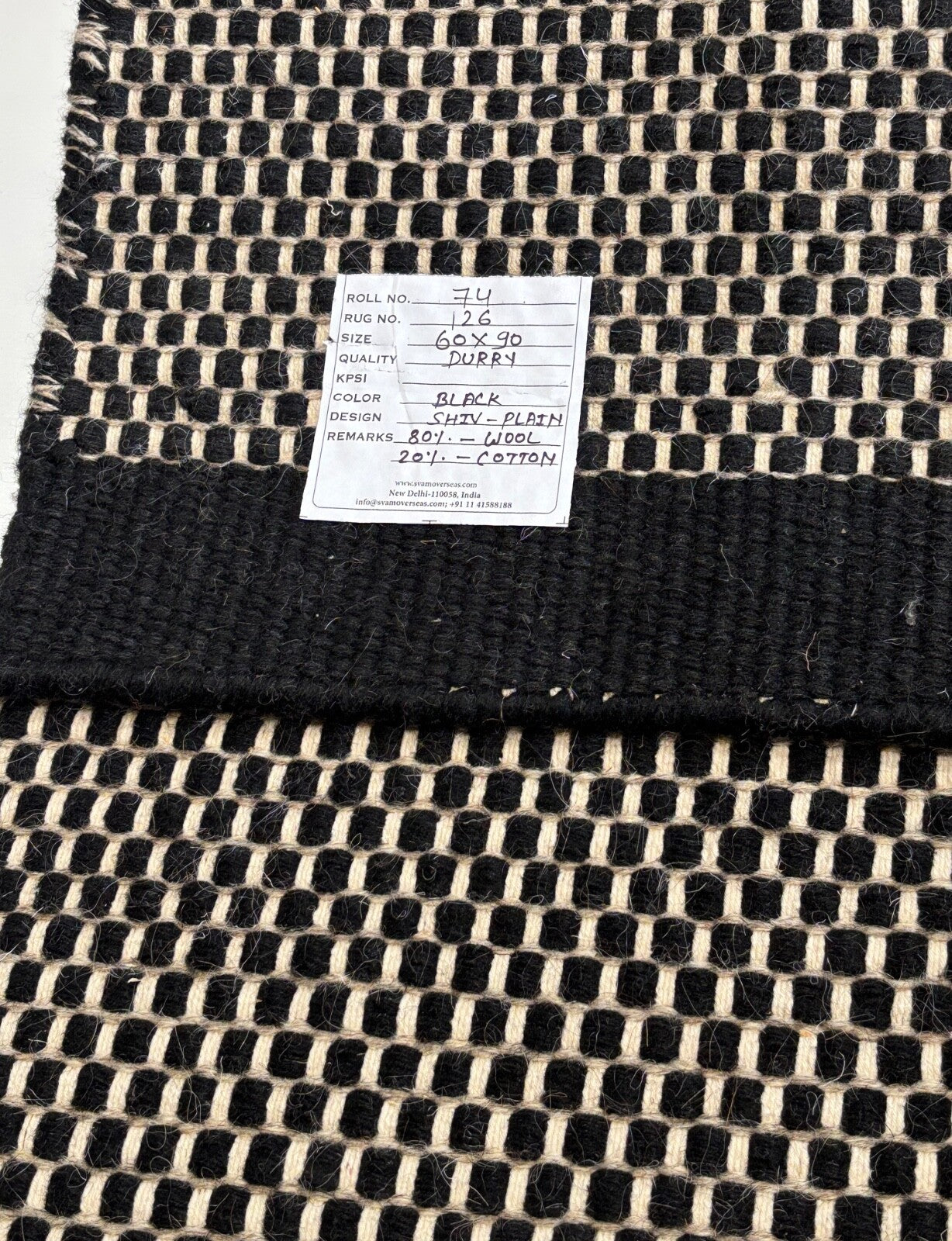 Kilim Dhurry Teppich 60x90cm Handgefertigt 100% Wolle Schwarz R126