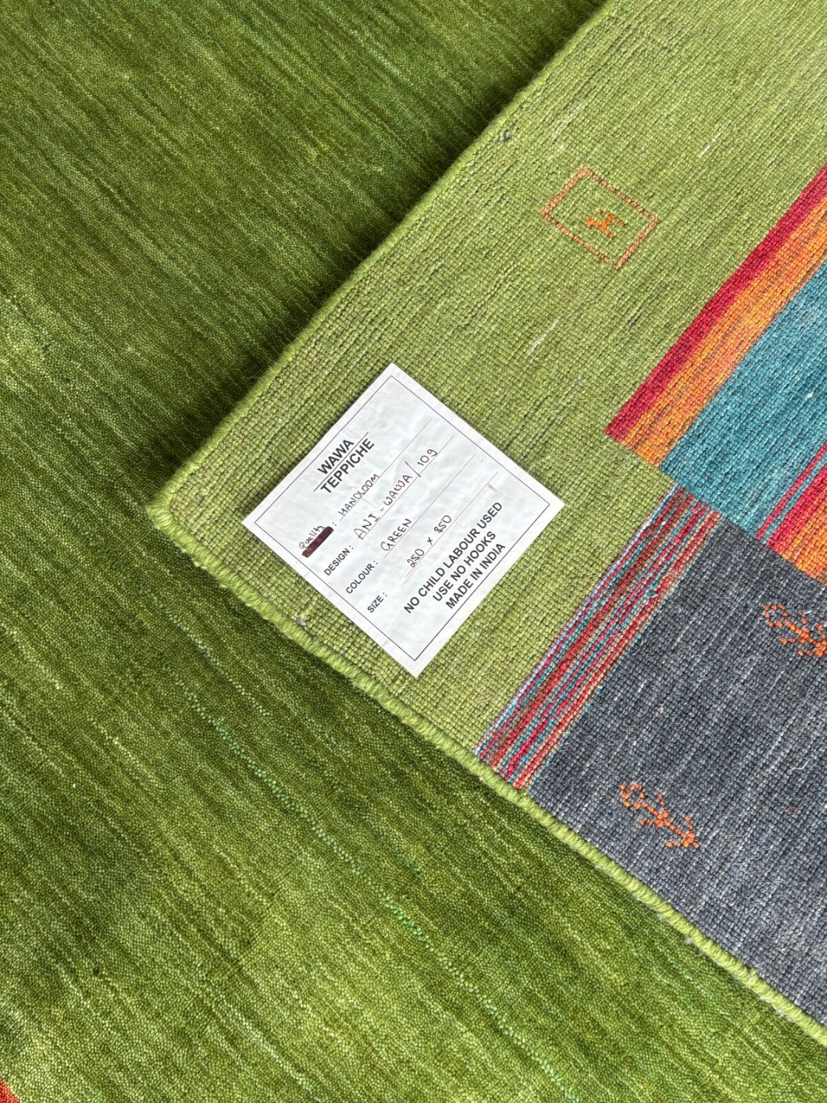 Wollteppich 250x350 GrĂĽn Bunt Modern Handgewebt Unikat Orient Teppich 109