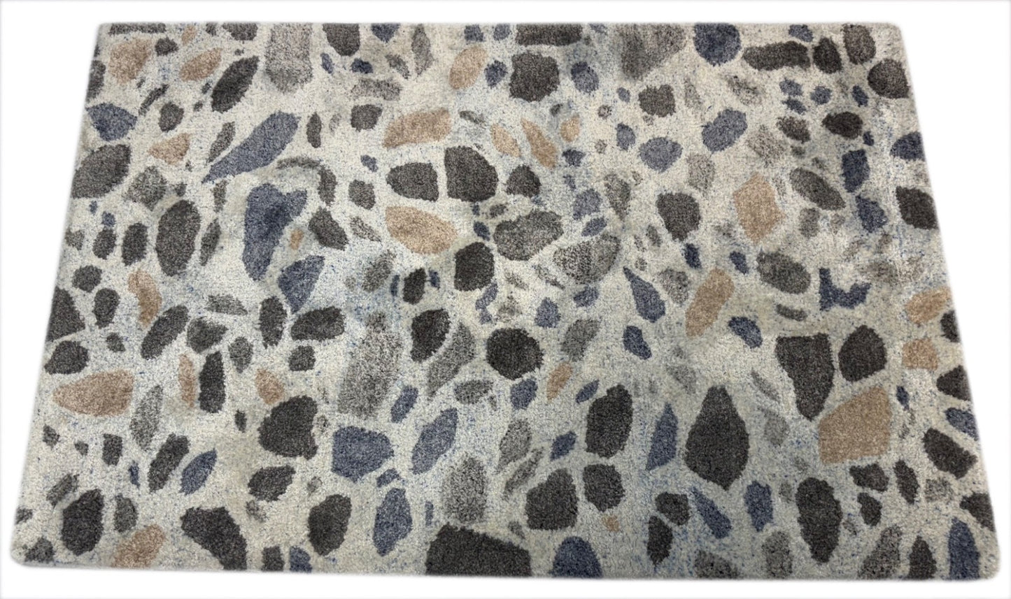 Handgetufteter Teppich 60x90 cm Beige Bunt Modern Wolle Abstraktes Design D06