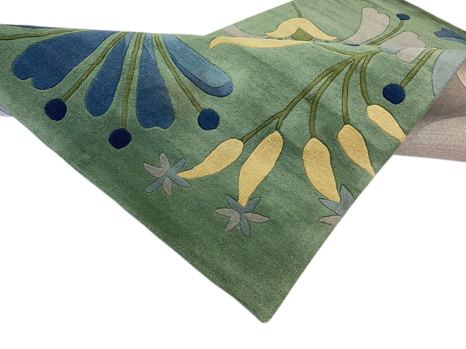 Mátově zelený koberec, ručně vyrobený orientální koberec s motivem listů, 100% vlna, 245x300 cm, MA135