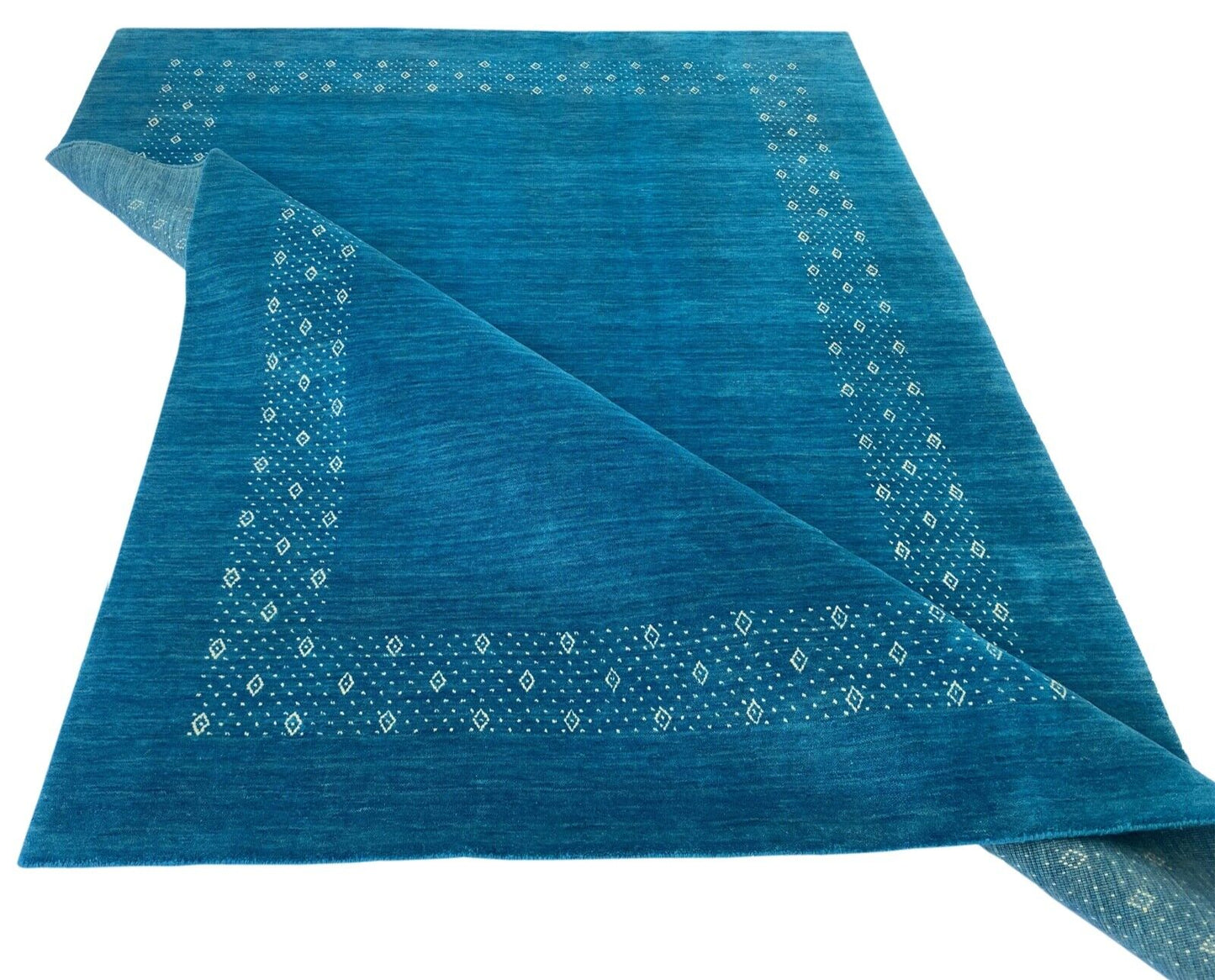 Turquoise Teppich 100% Wolle 170x240 cm Handgewebt Gabbeh Orientteppich ac05