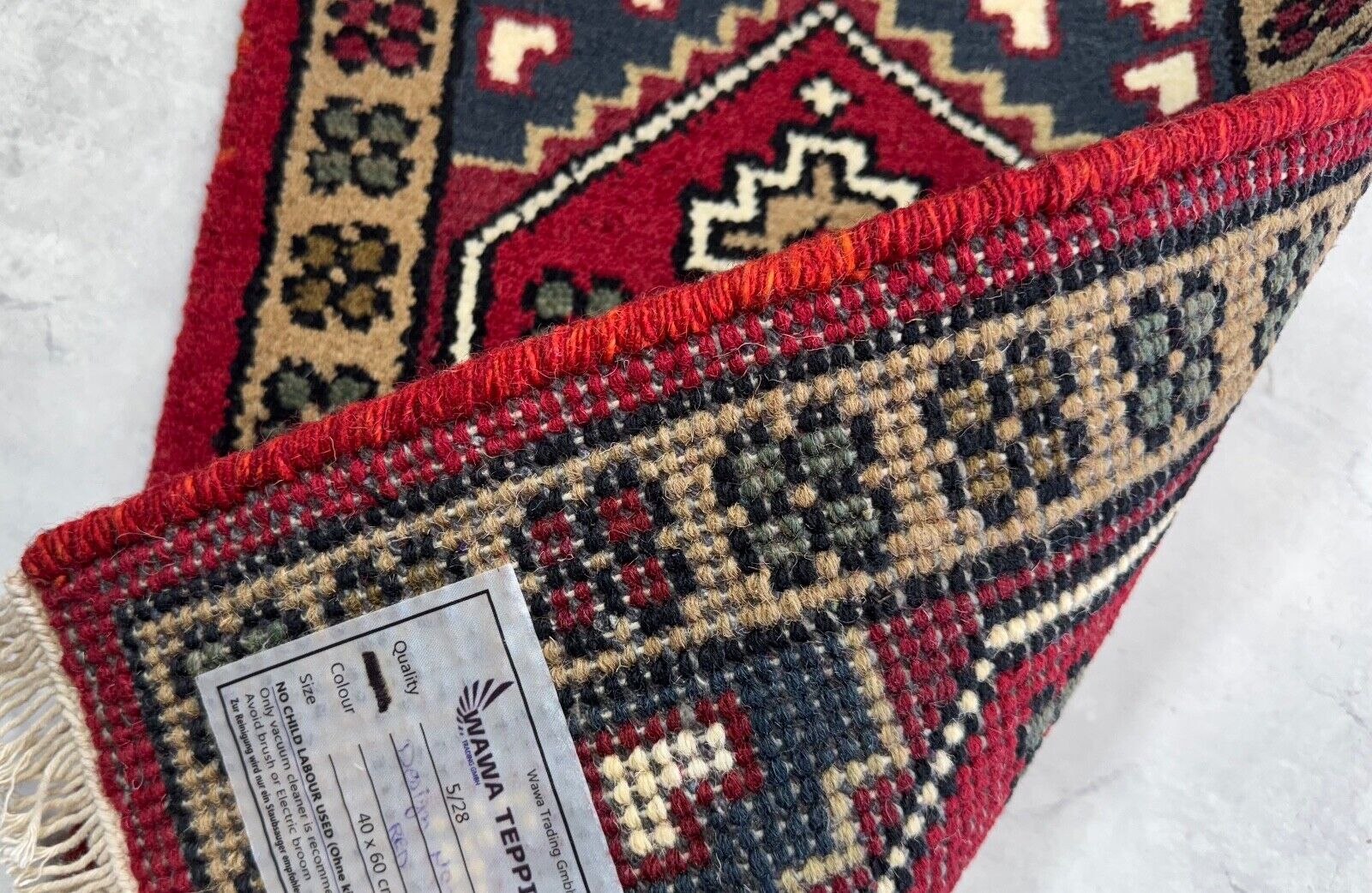 Brücke Teppich 40x60 cm Handgeknüpft Fußmatte Automatte 100% Wolle Rot Blau PH40