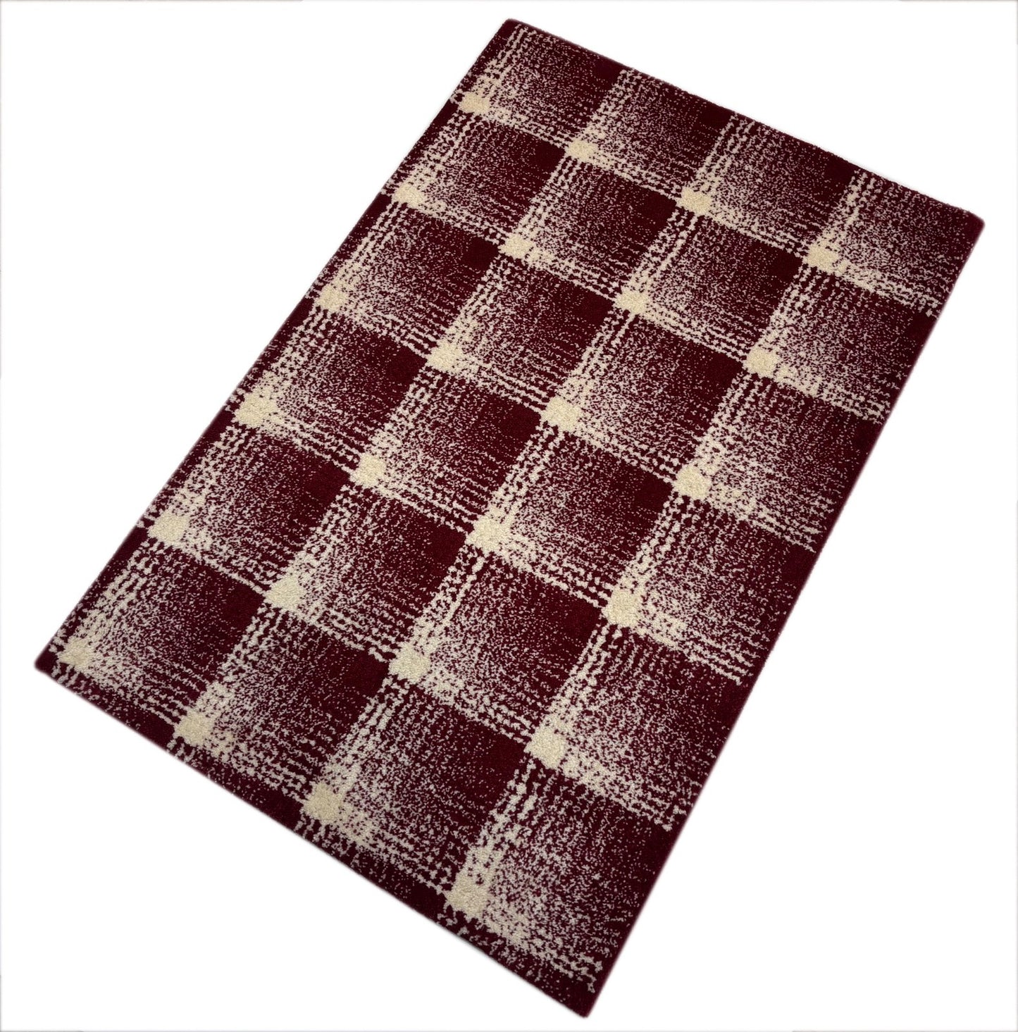 Handgetufteter Wollteppich 60x90cm Rot Weiß Modern Geometrisches Muster R100