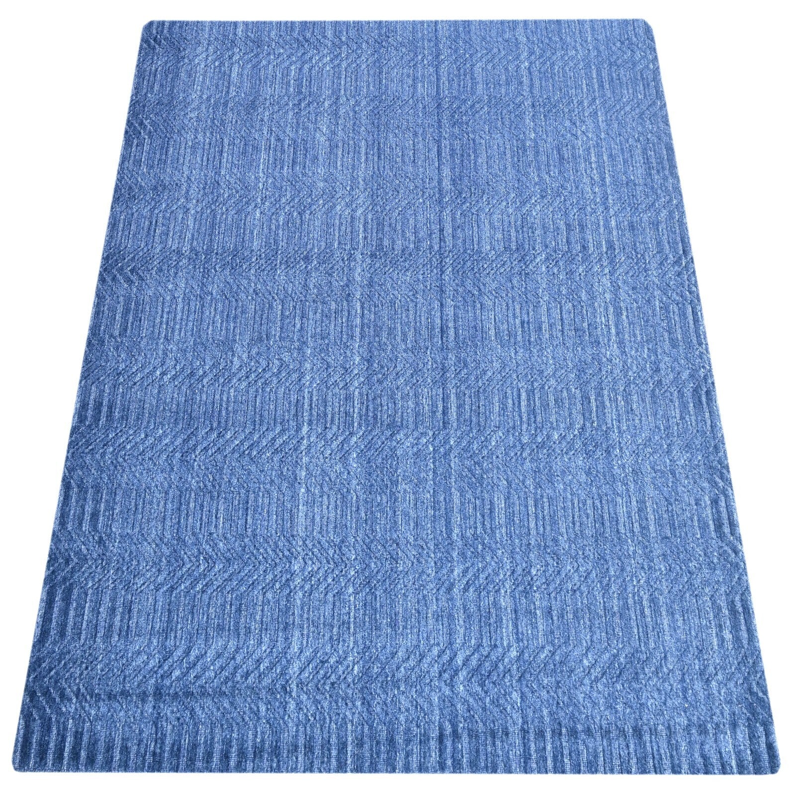 Handgewebter Teppich 170x240 blau Glanzoptik Woll-Viskosem Wohnzimmer SH106