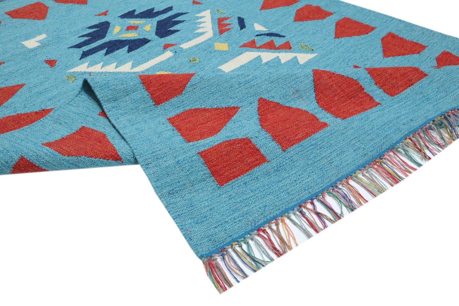 Kelim Teppich 100% Baumwolle flach gewebt mit Fransen Kilim Dhurrie 8 Designs CT