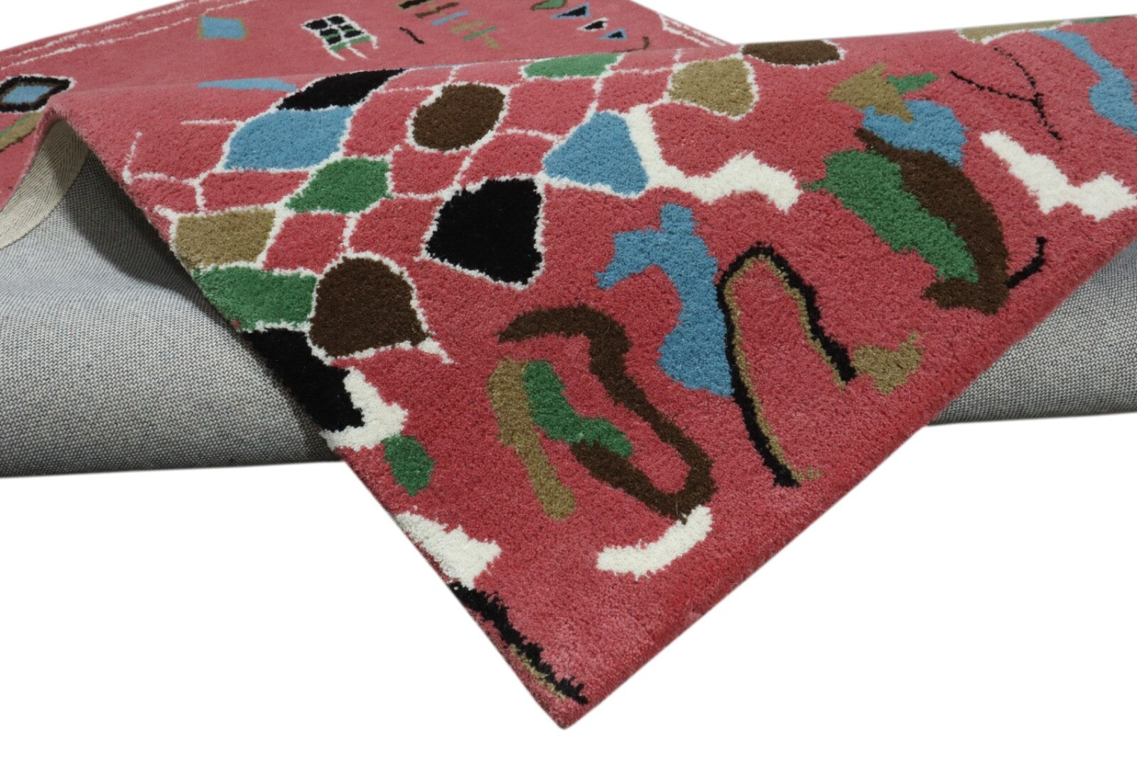 Wollteppich 120x180 Rosa Bunt Rauten Marokko Muster Teppich Handgetuftet HT304