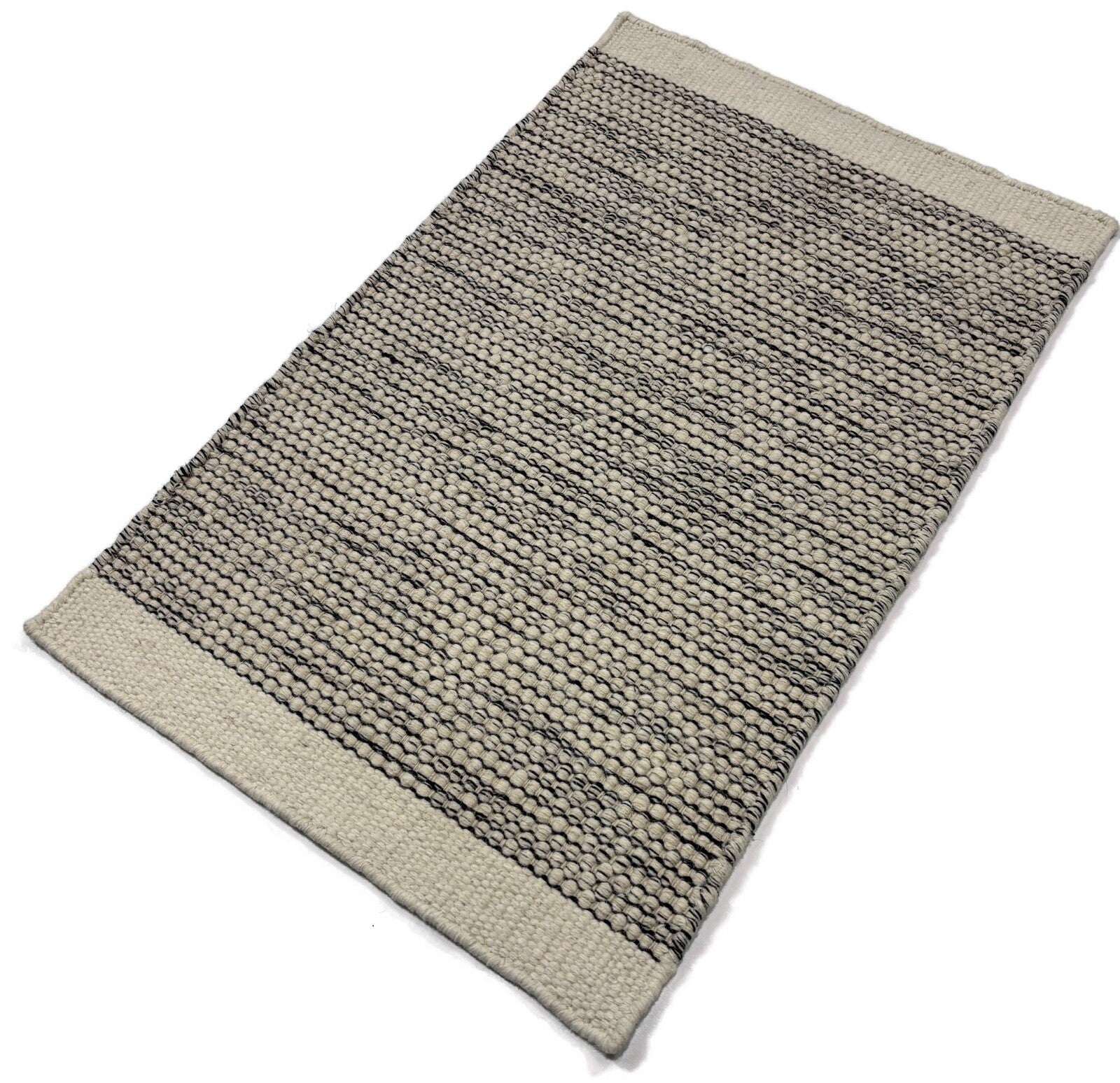 Kilim Dhurry Teppich 60x90cm Handgefertigt 100% Wolle Naturbeige Dunkelgrau D102