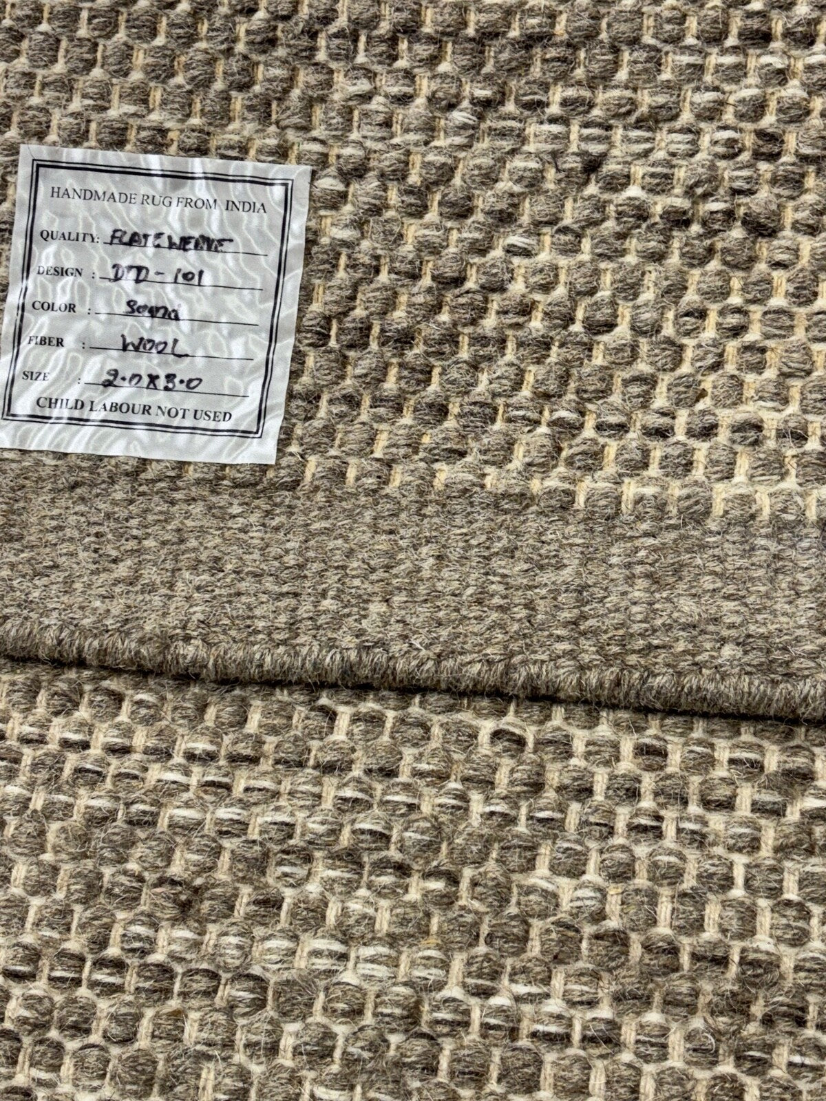 Kilim Dhurry Teppich 60x90cm Handgefertigt 100% Wolle Beige Naturfarbe D101