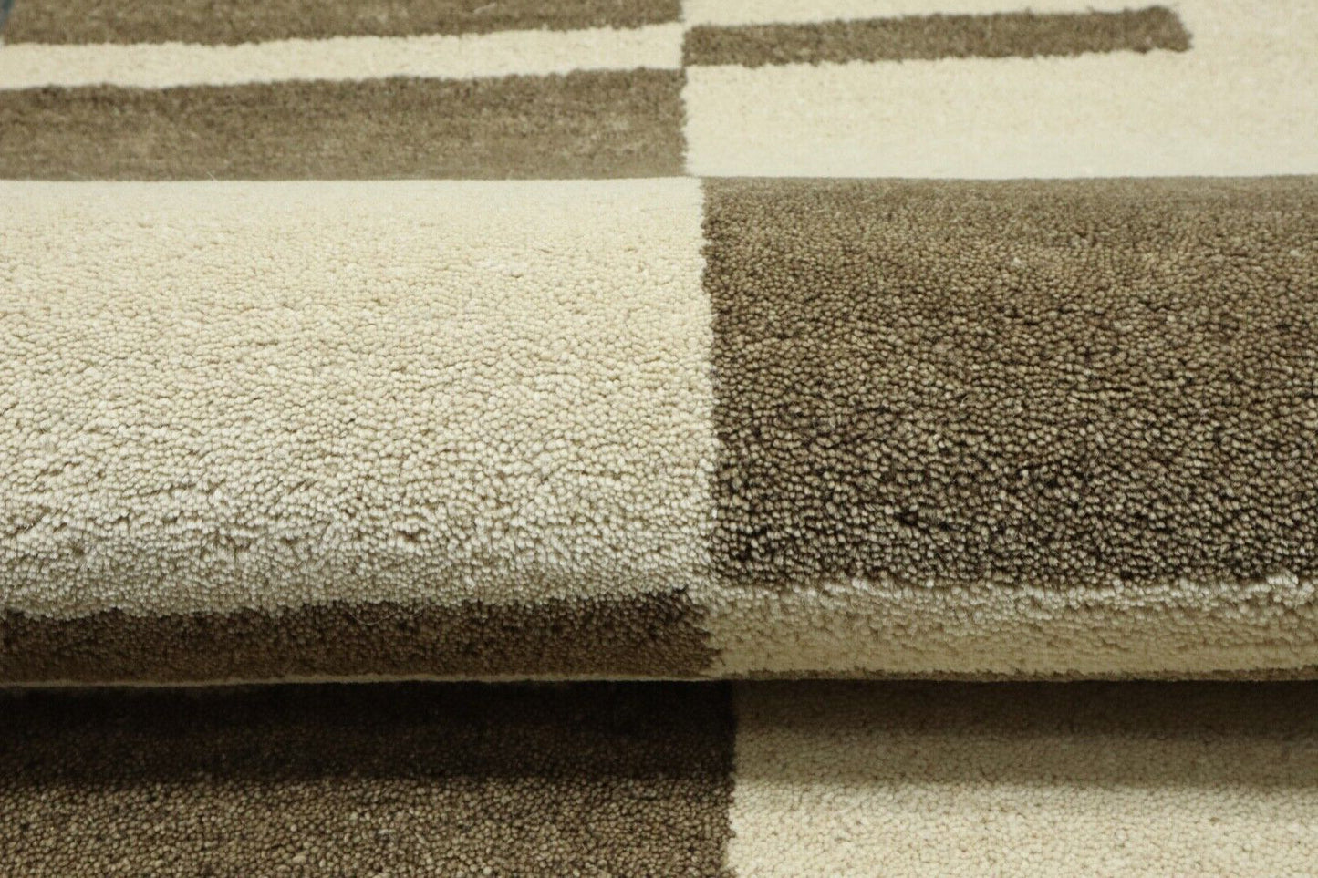 Teppich 100% Wolle 70X140 cm Handarbeit Beige Handgetuftet T1026