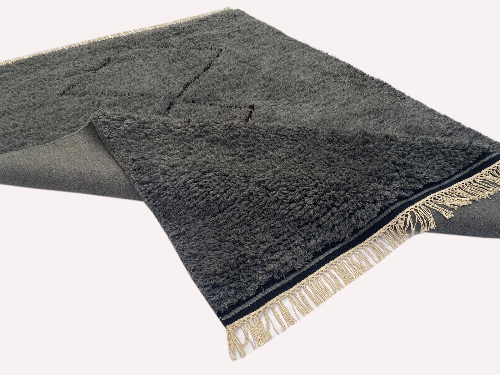 Marokkói Shaggy Szőnyeg Berber 100% Gyapjú Szürke Antracit Kézzel Készített BM7