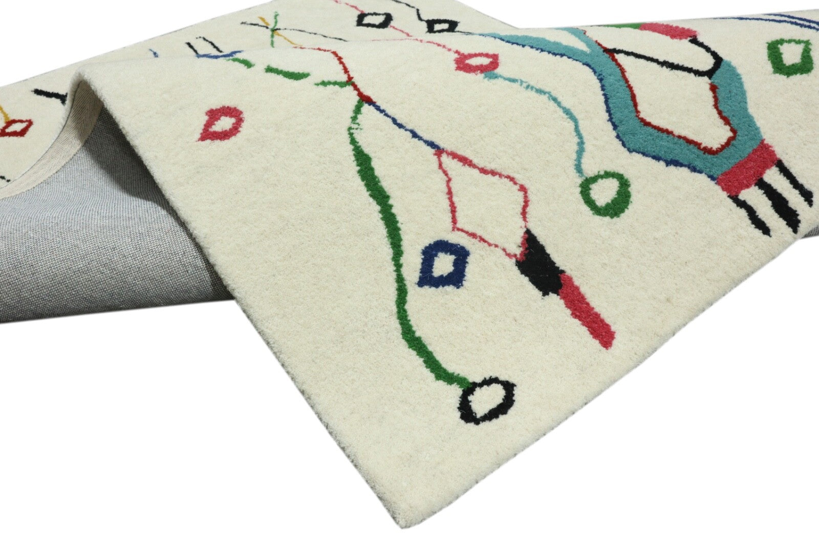 Tappeto in lana 120x180 Beige Nero Motivo etnico astratto Tappeto annodato a mano 309