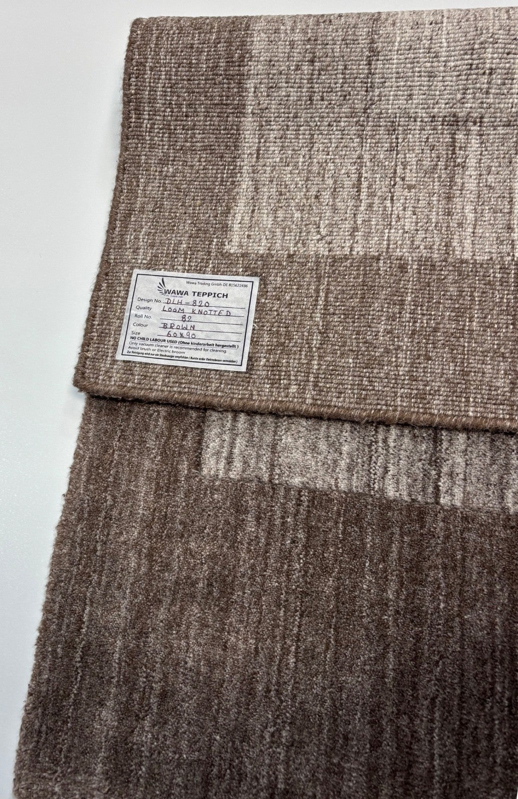 Handgewebter Teppich 60x90cm Braun Modern Wollteppich Handgefertigt D820