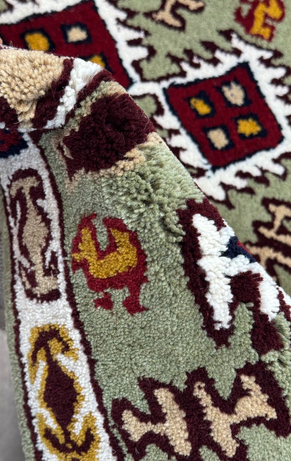 Wollteppich 40x60 Grün Beige Oriental Handgemacht Türvorleger Fussmatte HT377G