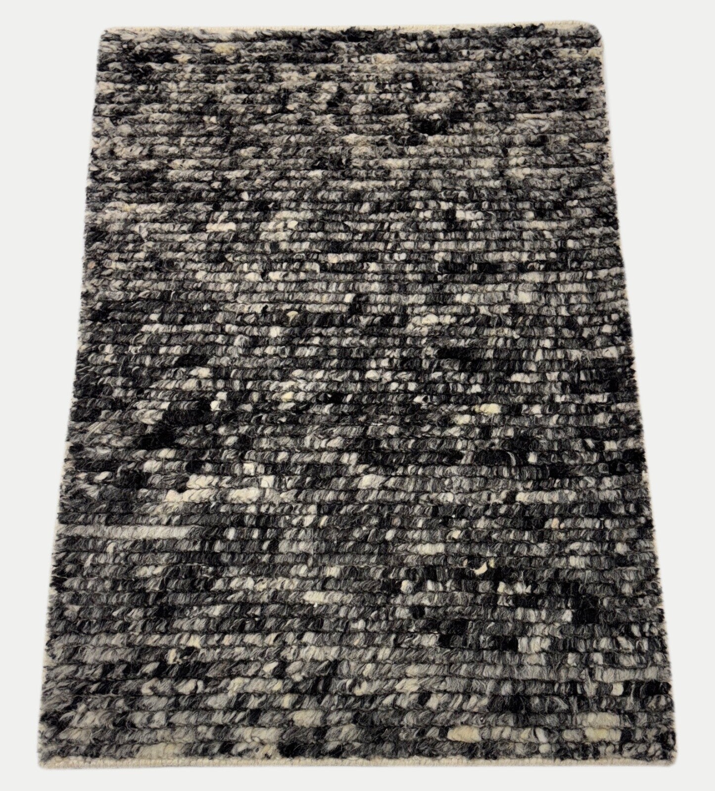 Handgeknüpfter Wollteppich 60x90cm 100% Wolle Modernes Design Grau Schwarz R02