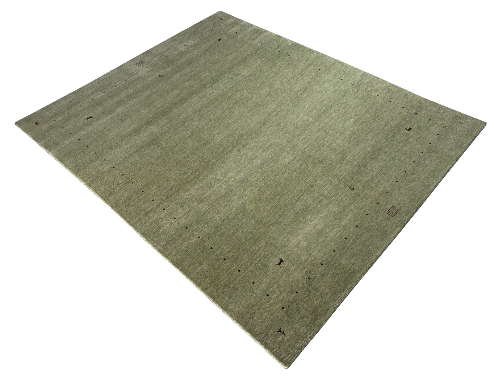 Handgewebter Wollteppich Olivgrün Uni Modern Teppich aus Wolle 242x300 cm WR129