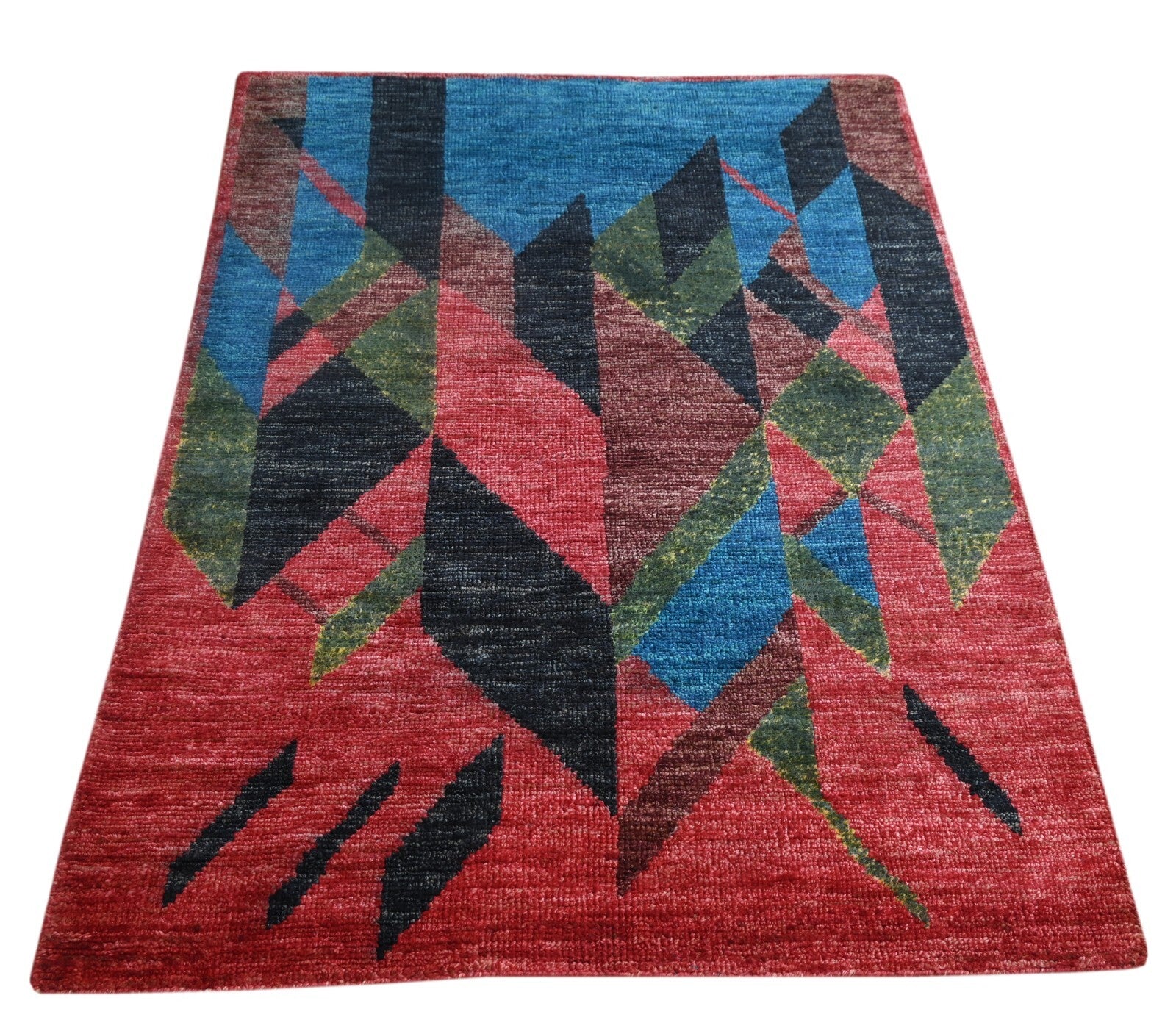 Modernes Handgeknüpfter Jute 150x240 Vintage Rot Wohnzimmer Teppich SH177