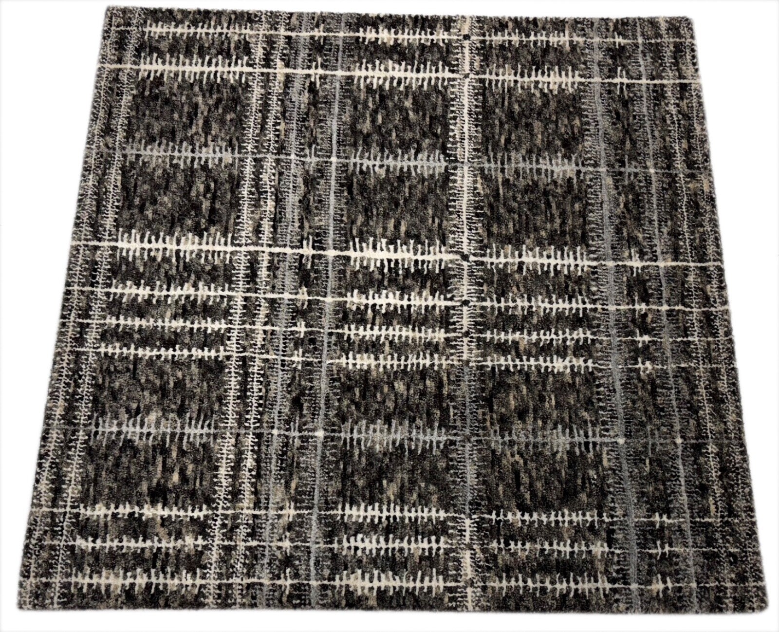 Handgeknüpfter Teppich 90x90 cm Dunkelgrau Weiß Modern Kurzflor Wolle R108