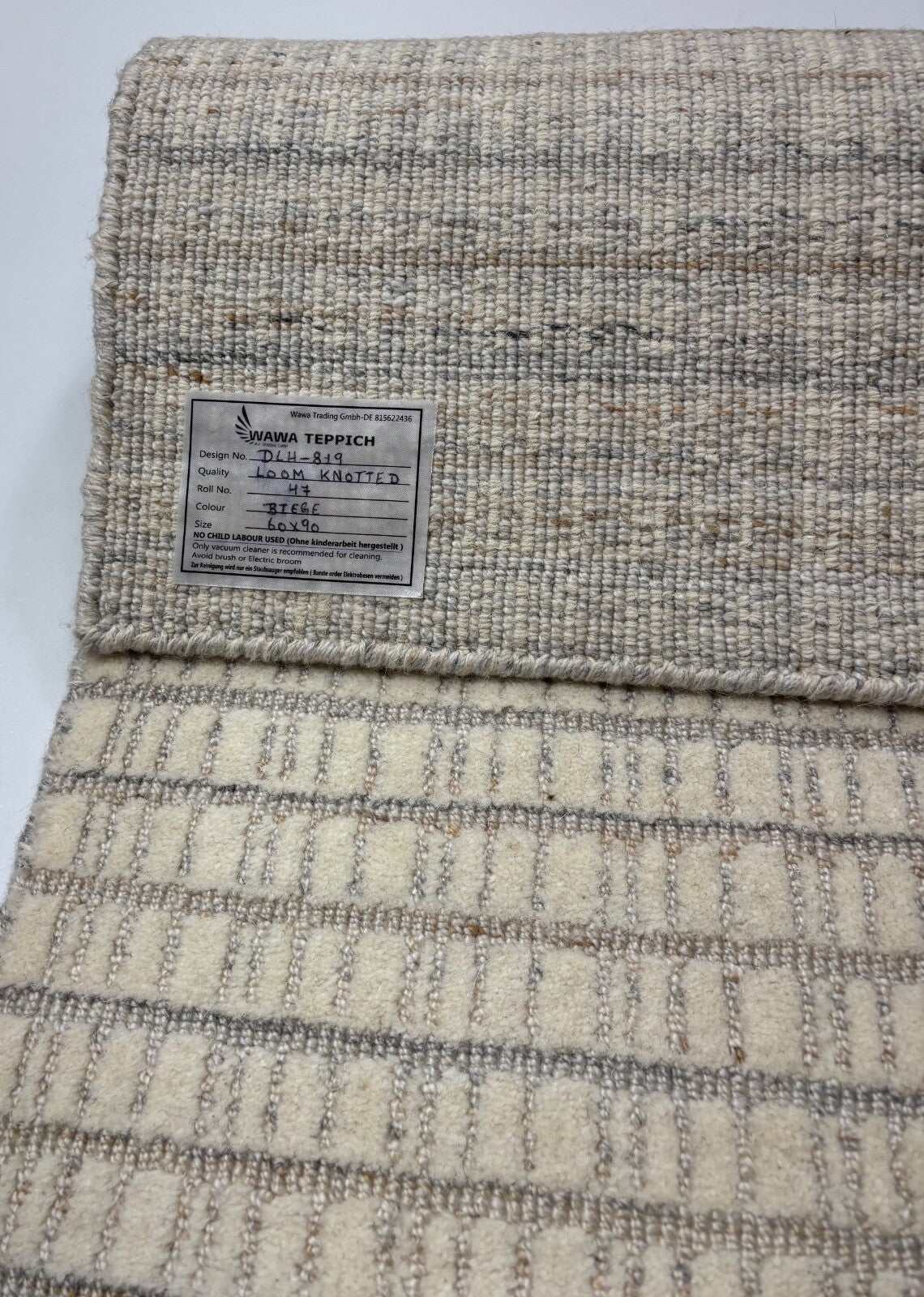 Tappeto in lana tessuto a mano 60x90cm Beige Grigio Design scandinavo moderno D819