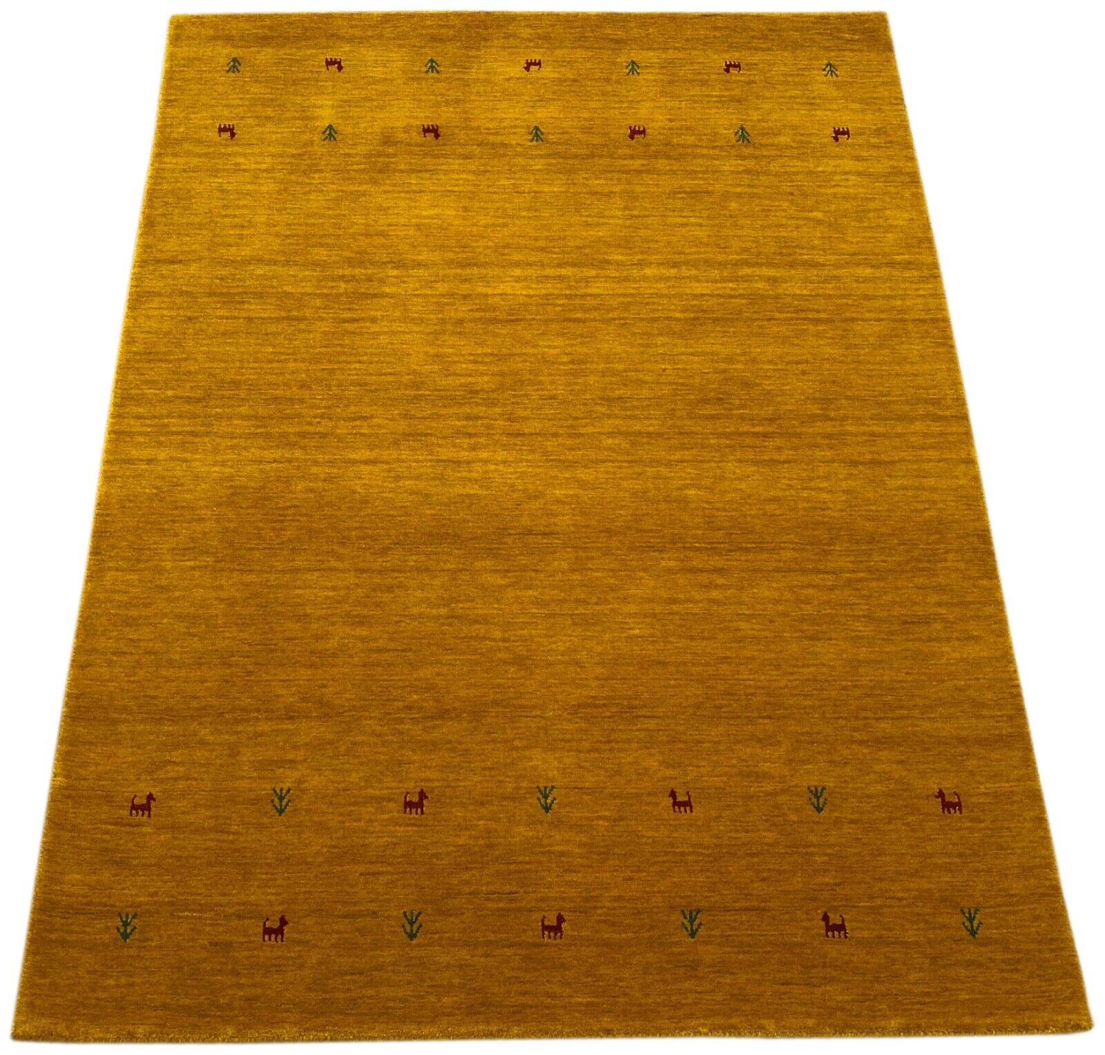 Gold Gabbeh Teppich 100% Wolle Orientteppich Handgewebt Loom Brücke G625T3