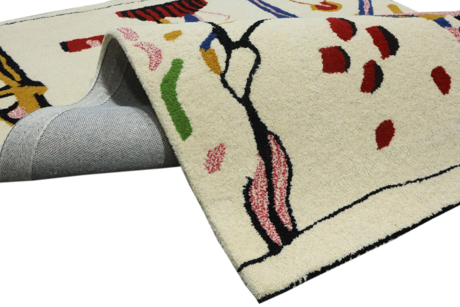 Vilnonis kilimas 120x180 smėlio spalvos, spalvingas etninis marokietiškas kilimas, rankomis siūtas, modernus HT315