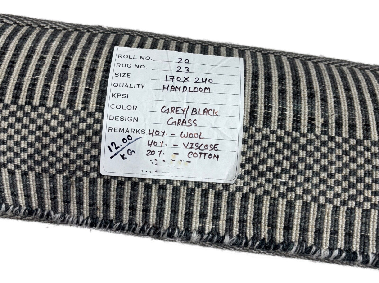 Teppich 170x240 Grau Schwarz Gestreift Handgewebt Wolle Viskose Modern R23