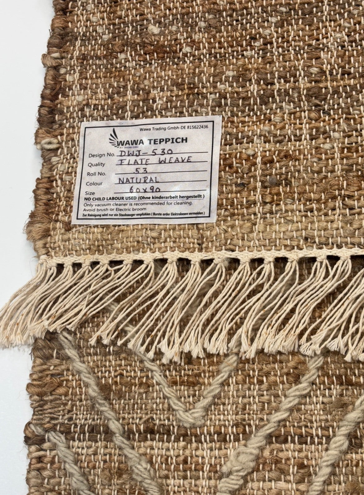 Jute Teppich 60x90 cm – Natur & Ethno Stil mit handgewebtem Muster D530