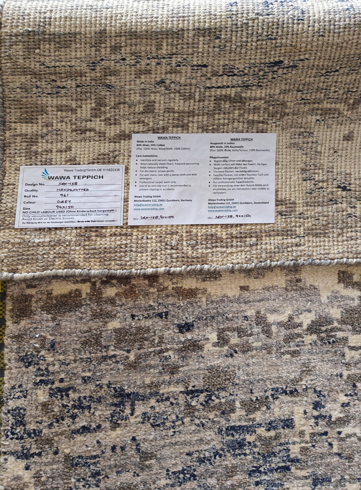 Modernes Handgeknüpfter Bambus 90x150 Vintag grau Wohnzimmer Teppich SH158