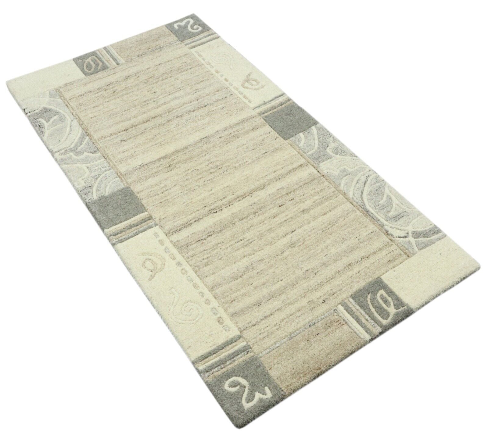 Gabbeh Teppich 100% Wolle 70X140 cm Handarbeit Grau Beige Handgetuftet T1014