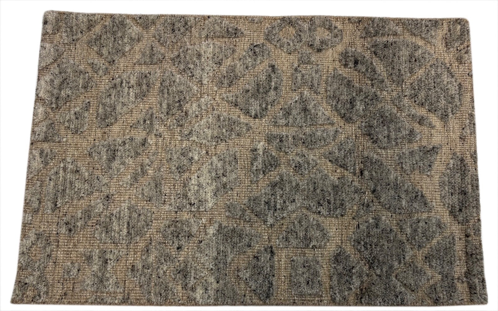 Handgeknüpfter Wollteppich 60x90cm Naturgrau Modern Geometrisch D769