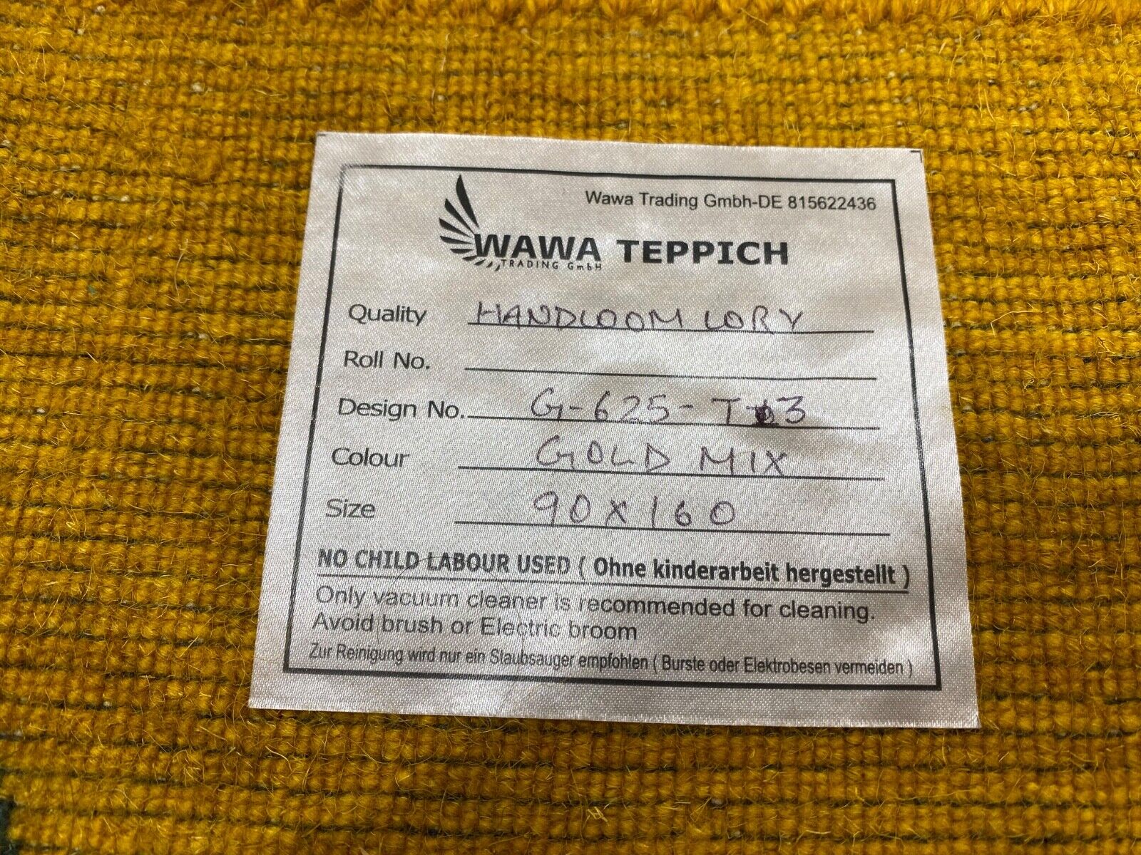 Gold Gabbeh Teppich 100% Wolle Orientteppich Handgewebt Loom Brücke G625T3