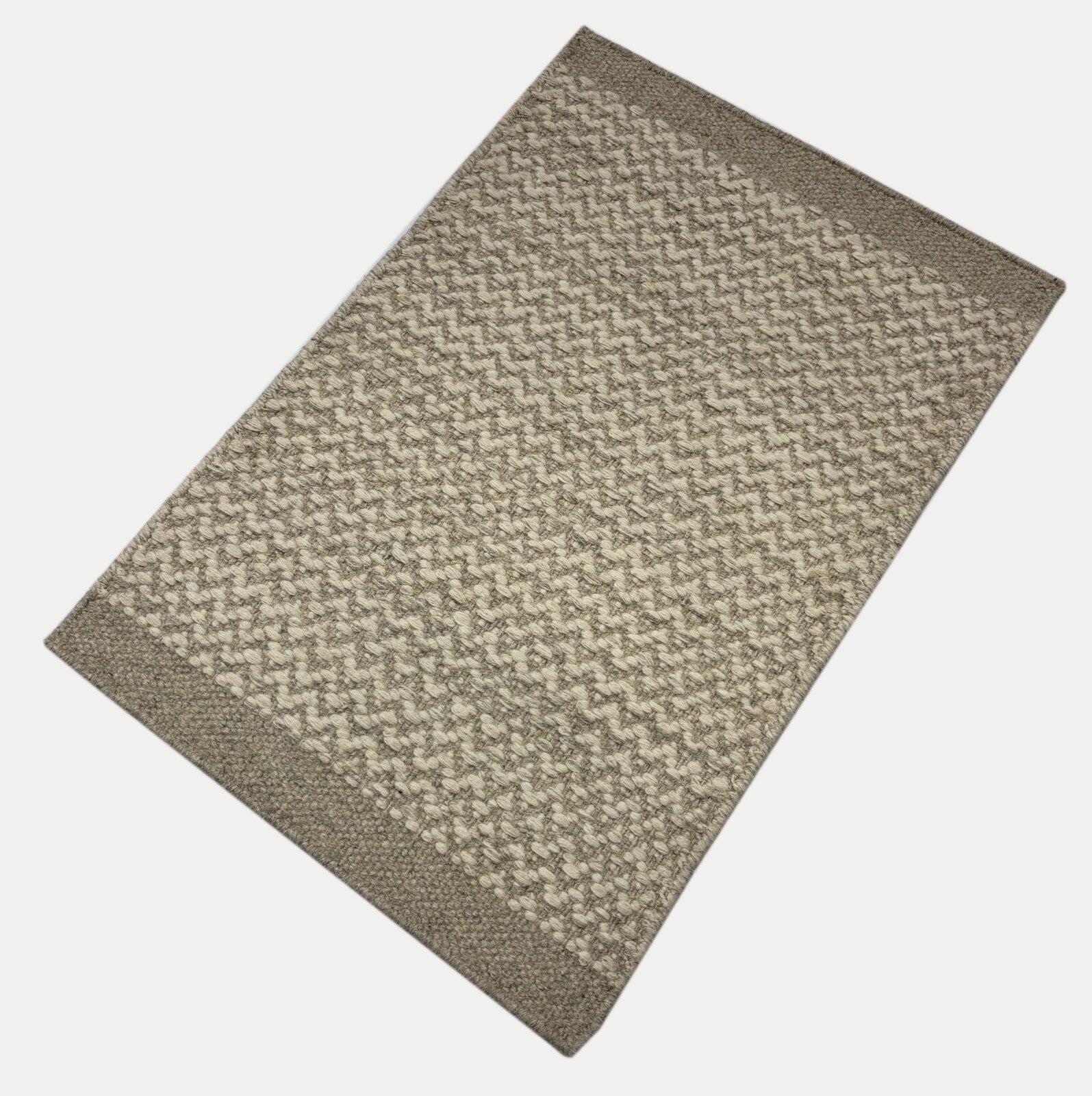 Kilim Dhurry Teppich 60x90cm Handgefertigt 100% Wolle Naturbeige DWD553