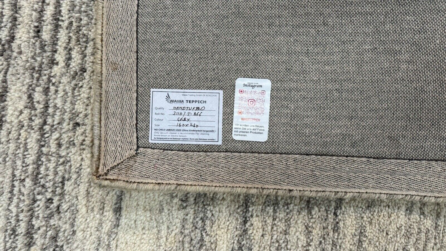 Grau Teppich 100% Wolle Beige 160X230 cm Handarbeit Handgetuftet T866