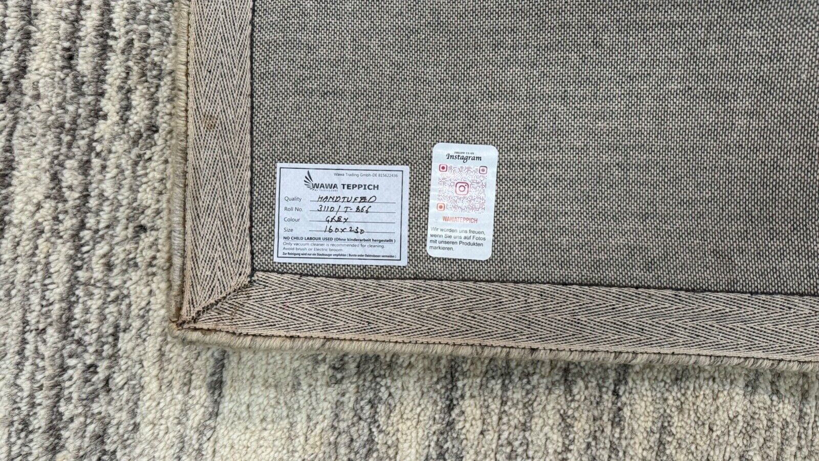 Grau Teppich 100% Wolle Béžová 160X230 cm Handarbeit Handgetuftet T866