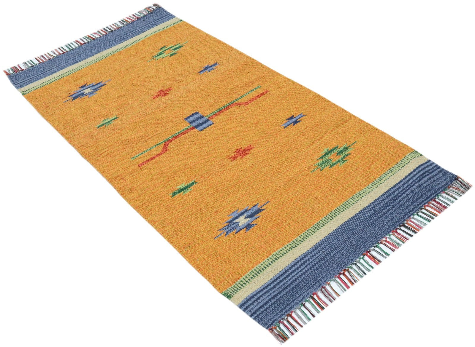 Kelim Teppich 100% Baumwolle flach gewebt mit Fransen Kilim Dhurrie 8 Designs CT
