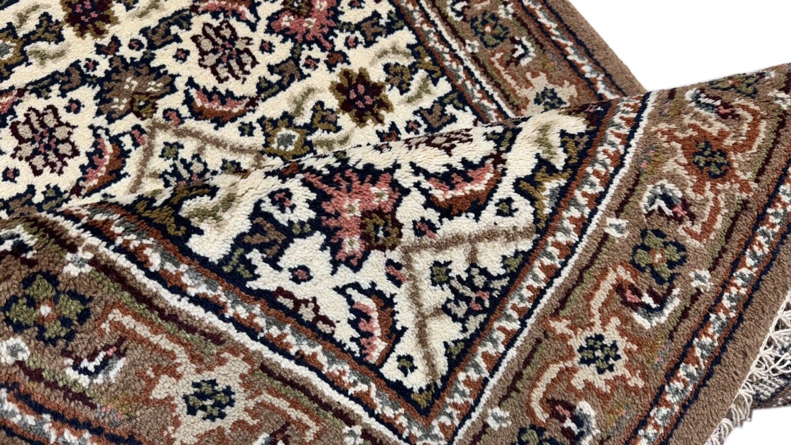 Herati Handgeknüpft Teppich 100% Wolle Orientteppich Beige Braun