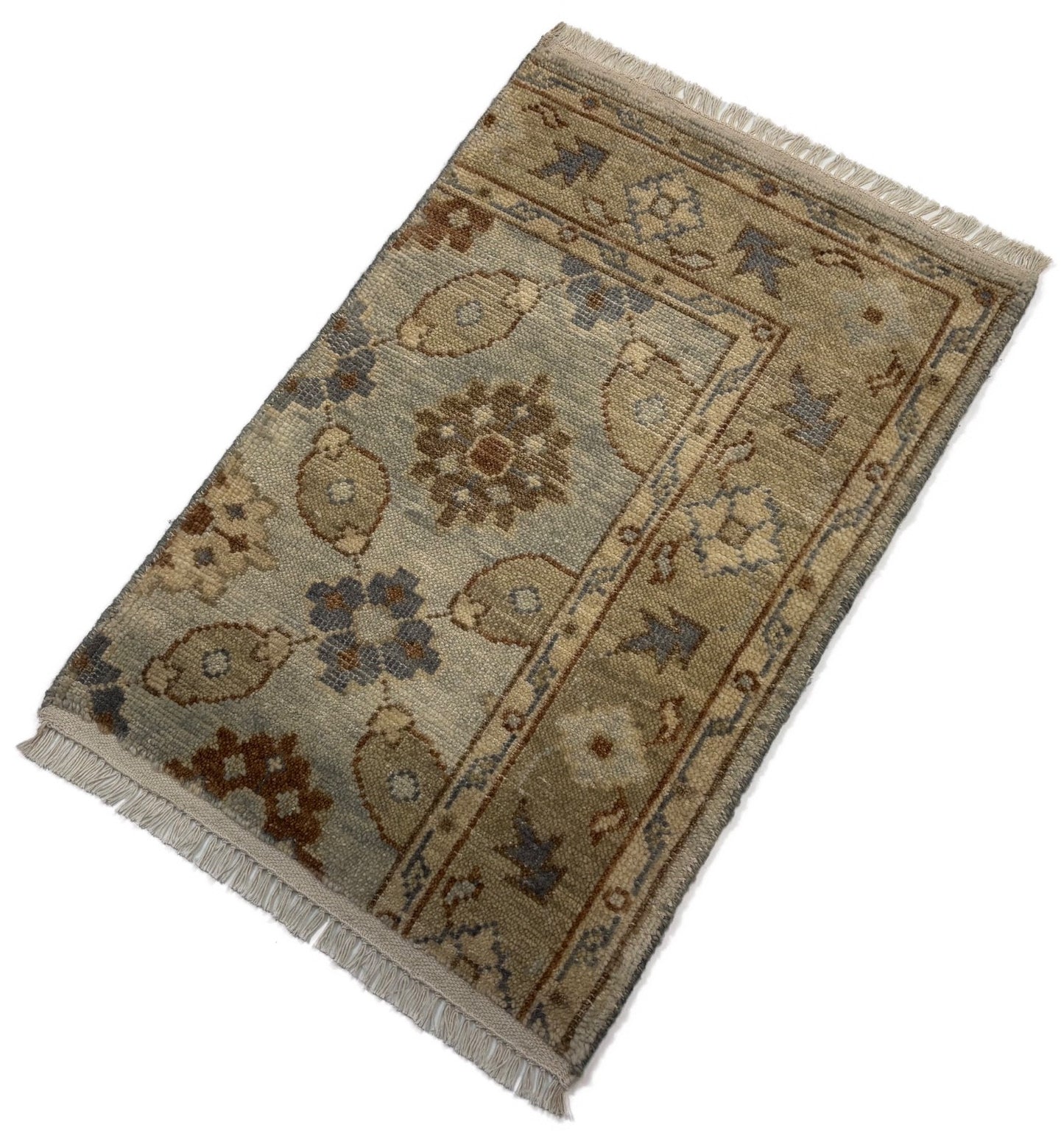 Handgeknüpfter Wollteppich 60x90 cm Kurzflor Modern Beige Teppich D758