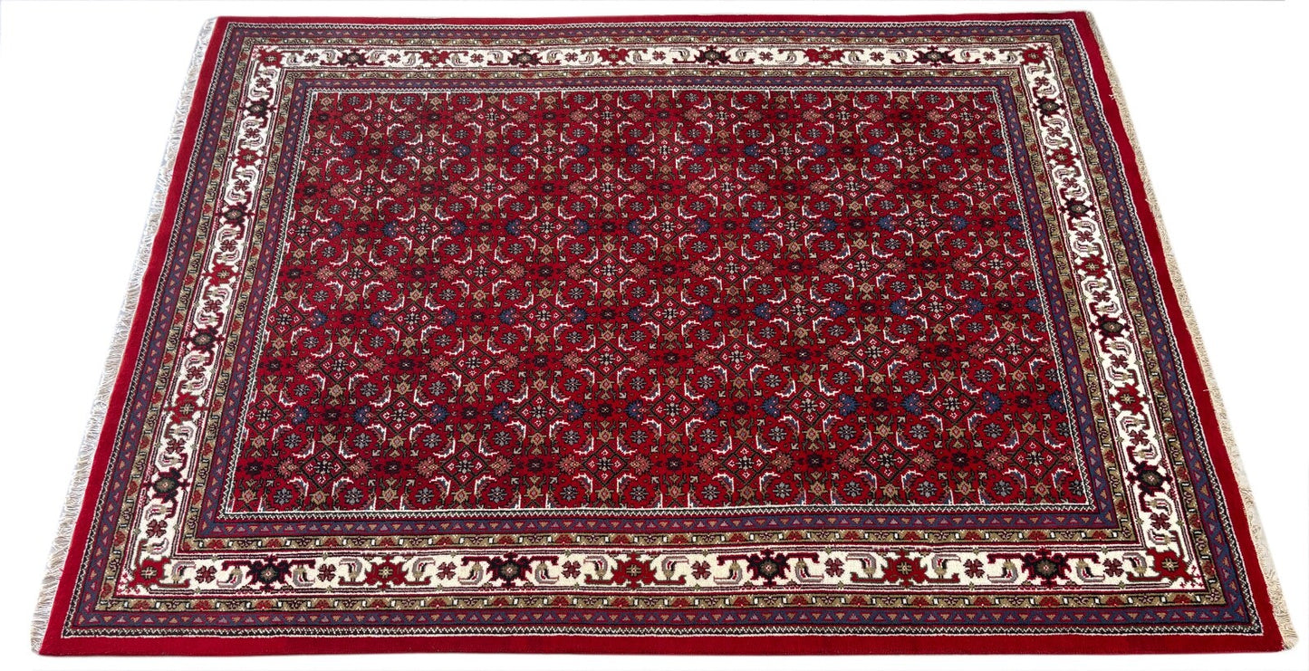 Orientteppich 250x350 Rot Handgeknüpft Herati Design 100 % Schurwolle Teppich