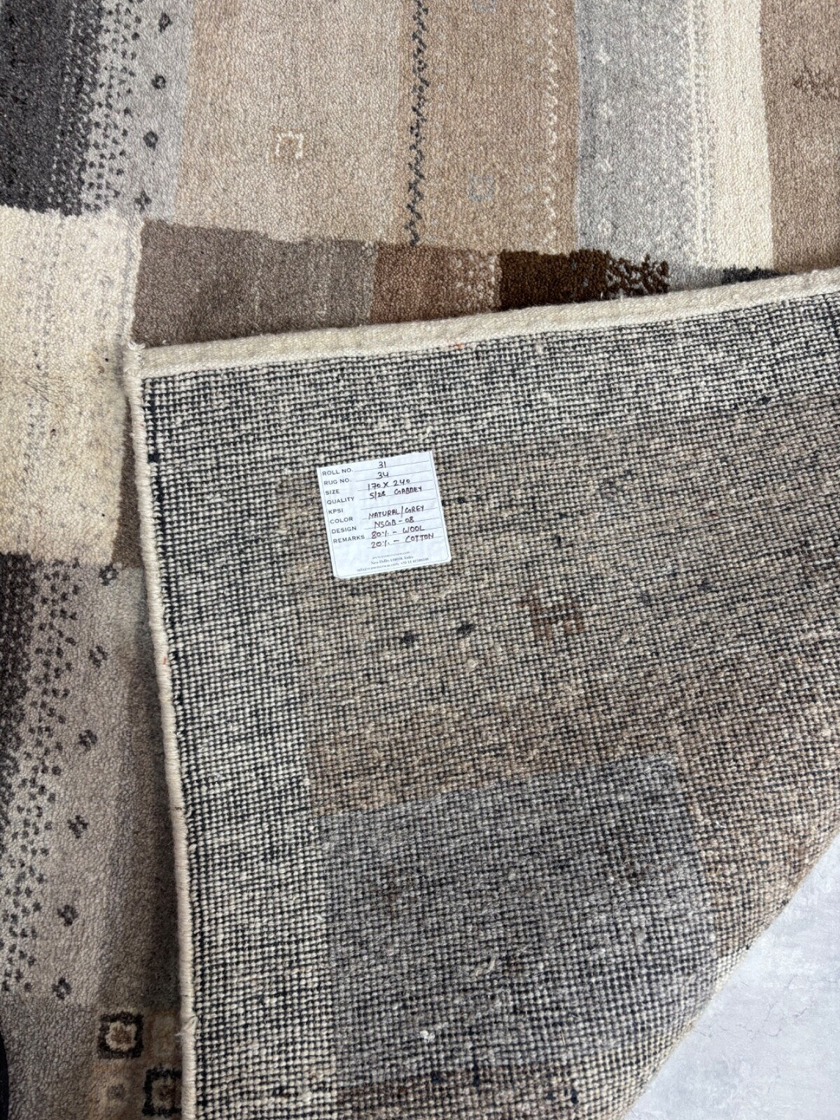 Gabbeh Teppich 170x240cm Handgeknüpft 100% Schurwolle Beige Naturfarbe ST34