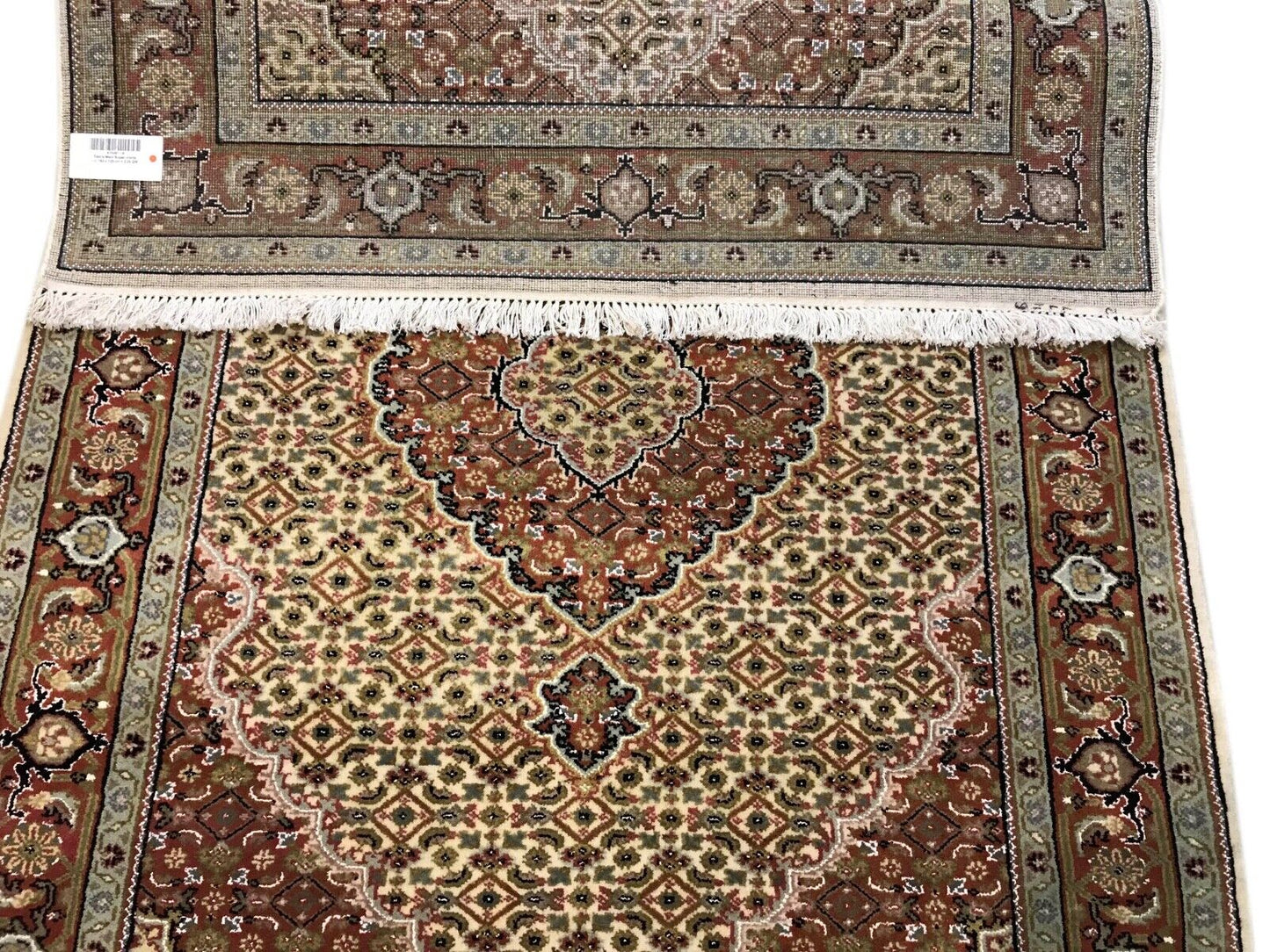 Teppich Handgeknüpfter Orientteppich Täbriz Mahi Bidjar Creme 125x183 cm M9 M1