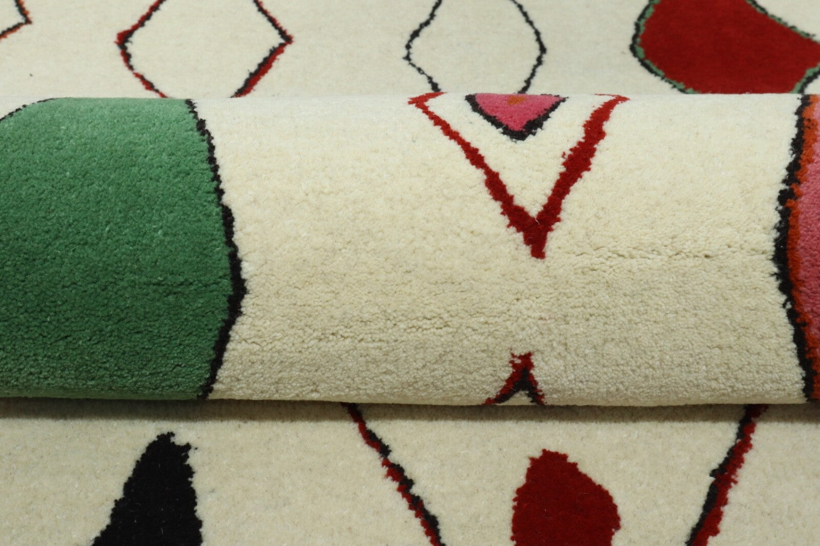 Wollteppich 120x180 Beige Rot Bunt Marokko Muster Wohnzimmer Handgetuftet HT298