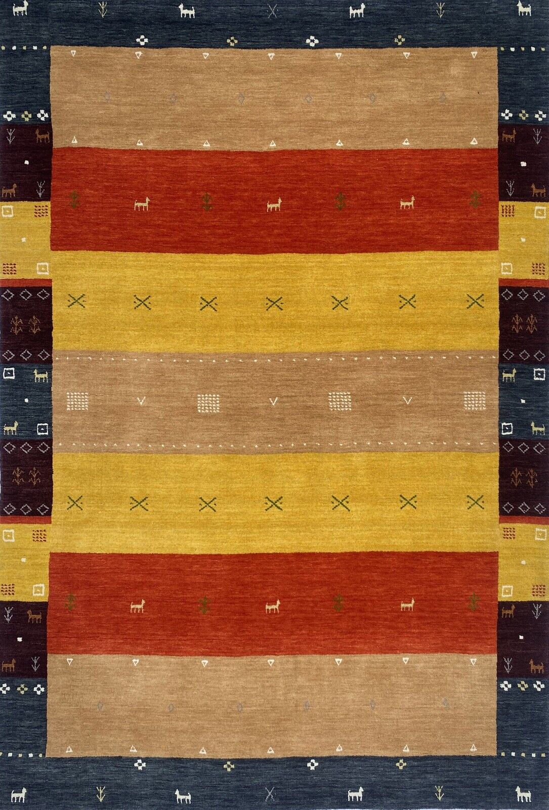 Teppich 100% Wolle 170x240 cm rot Gold Terrakotta Handgewebt Orientteppich BR11