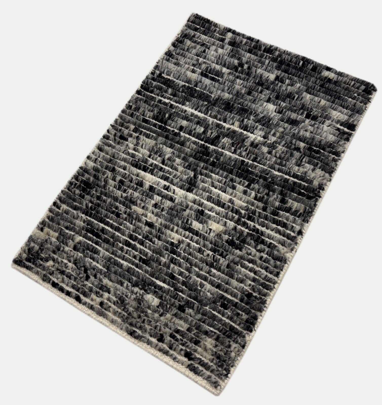 Tappeto annodato a mano in lana 100% 60x90 Tappeto dal design moderno Grigio Nero BCI104