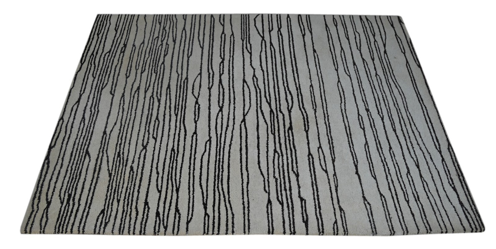 Handgetufteter Wollteppich 150x240 Creme Design mit Rand Wohnzimmer SH201