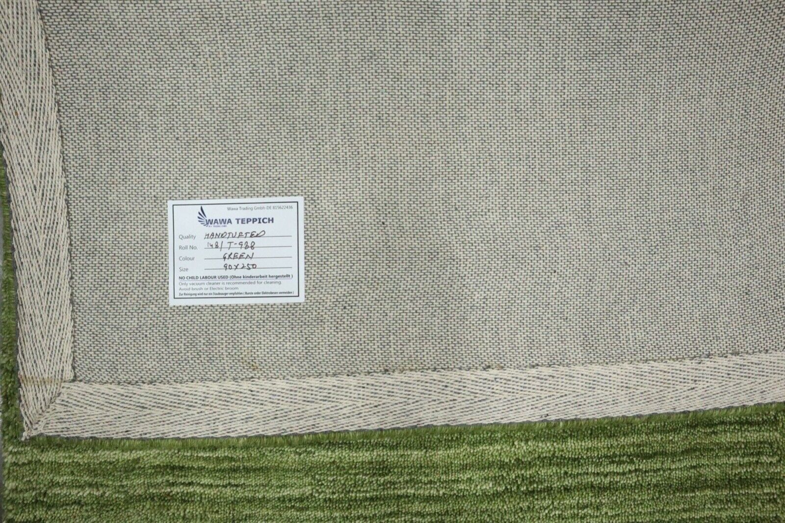 Grün Brücke Teppich 100% Wolle 90X250 cm Handarbeit Läufer Handgetuftet T988