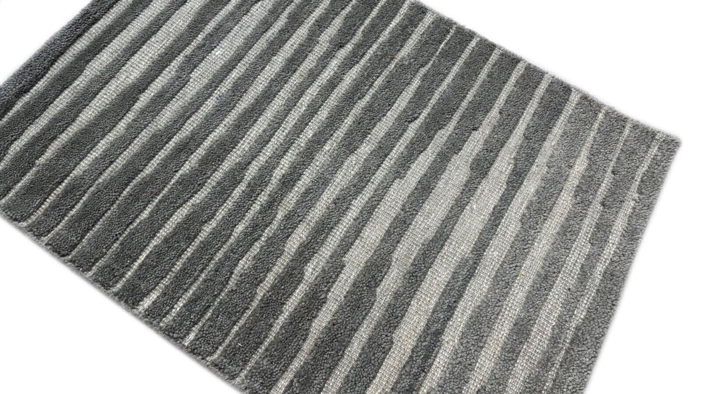 Handgeknüpfter Teppich 60x90 aus Wolle Modern Grau und Beige DKD-768