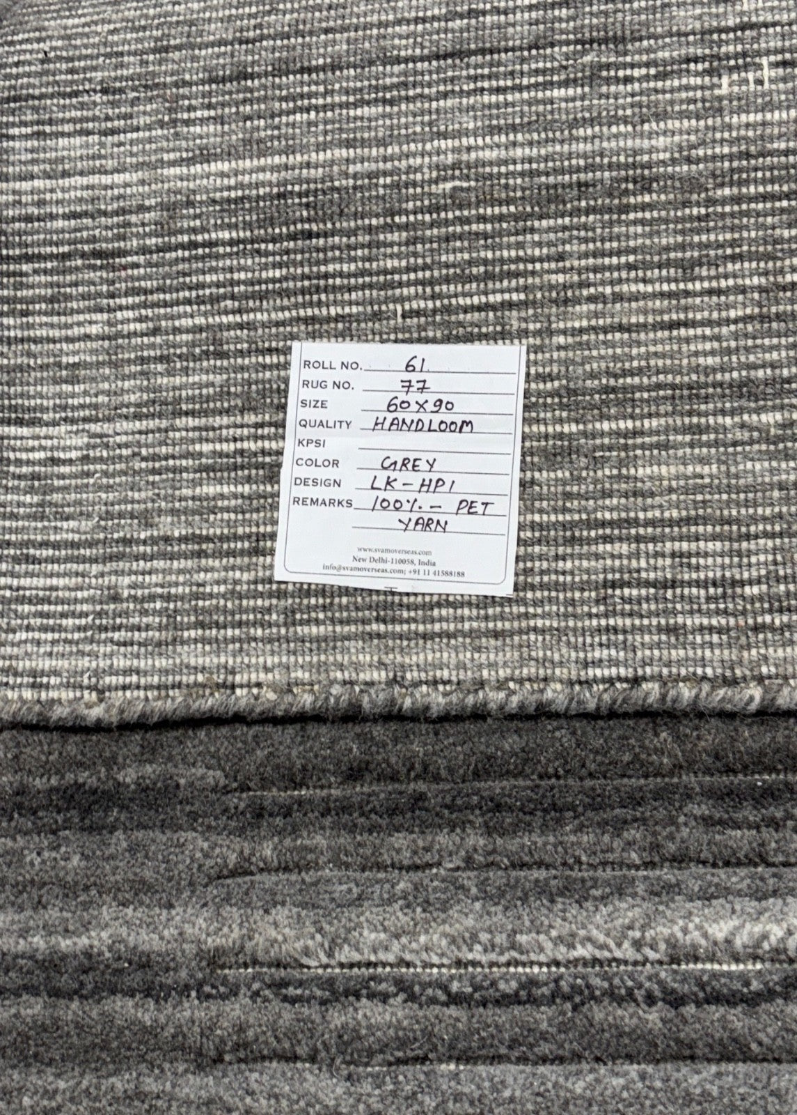 Ročno tkana preproga 60x90 cm siva moderna trajnostna preproga iz PET preje R77