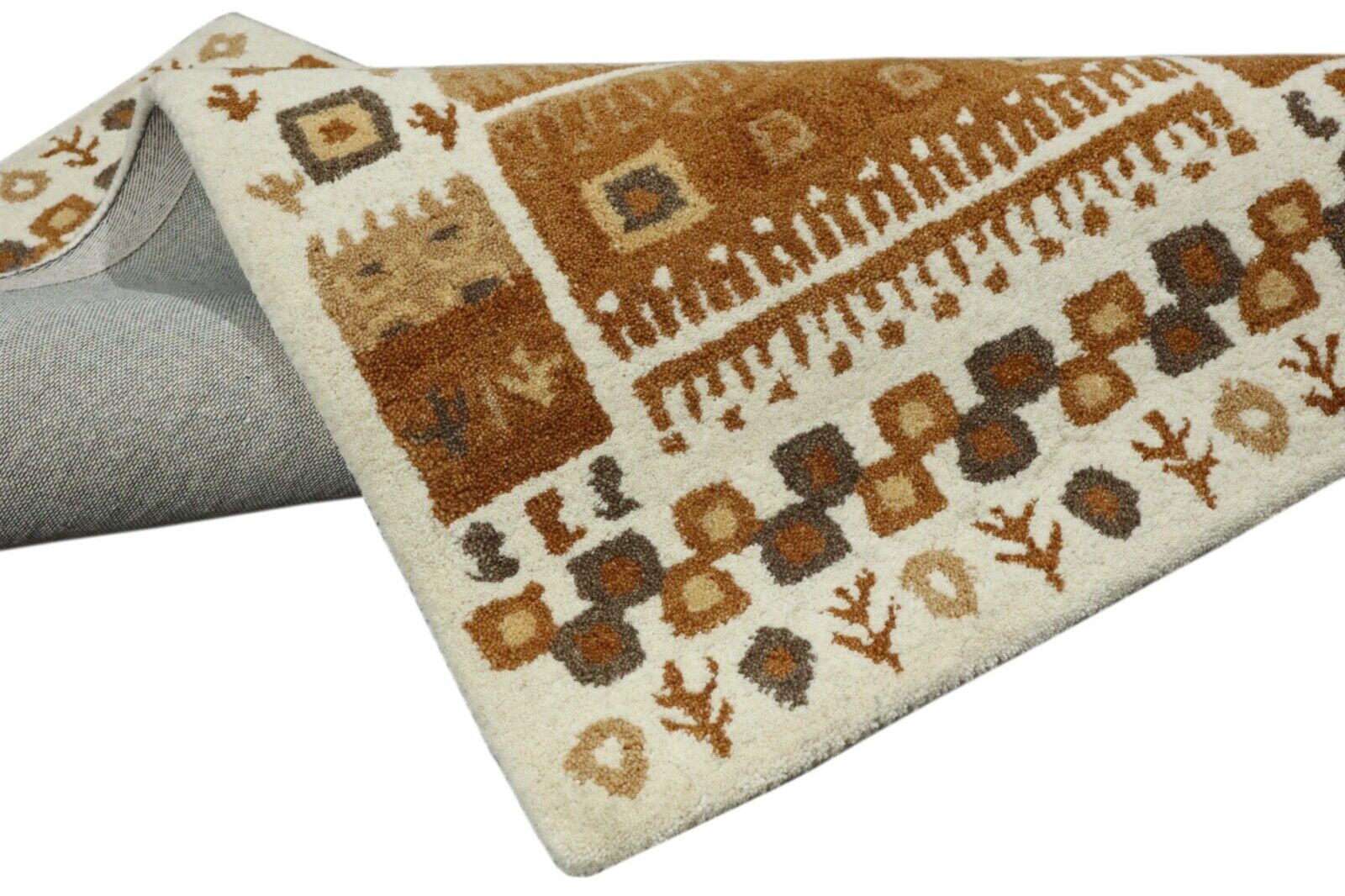 Gabbeh Teppich 100% Wolle 70X140 cm Handarbeit Beige Handgetuftet T997